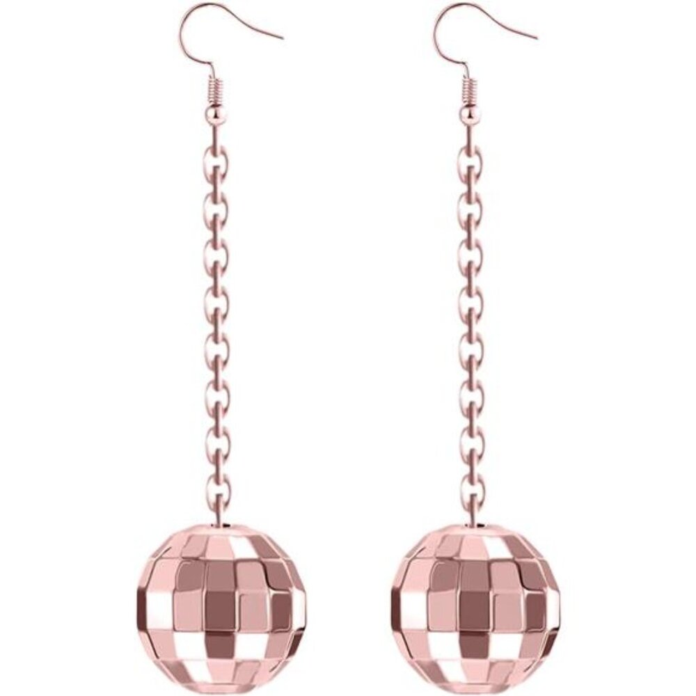 70s Disco Ball Earrings for Women - Rose Gold Party Costume Accessories - Retro